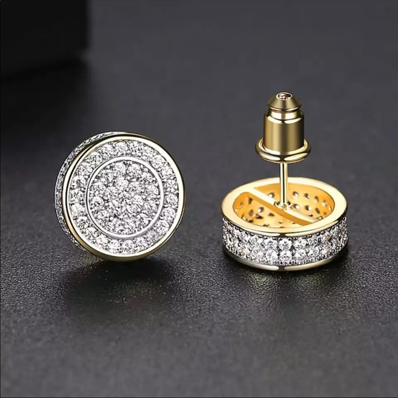 Two tone gold silver men round earrings